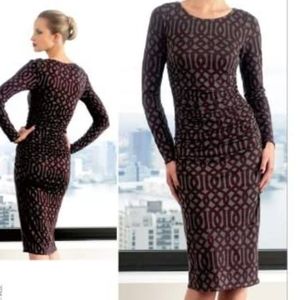 Tracy Reese wool blend ruched long sleeve body on midi dress